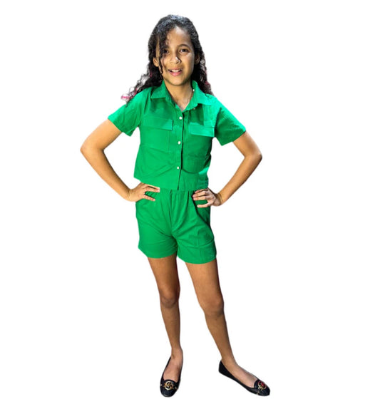 Set 2 piezas verde niña short camisa Chic mi CGS1208-18