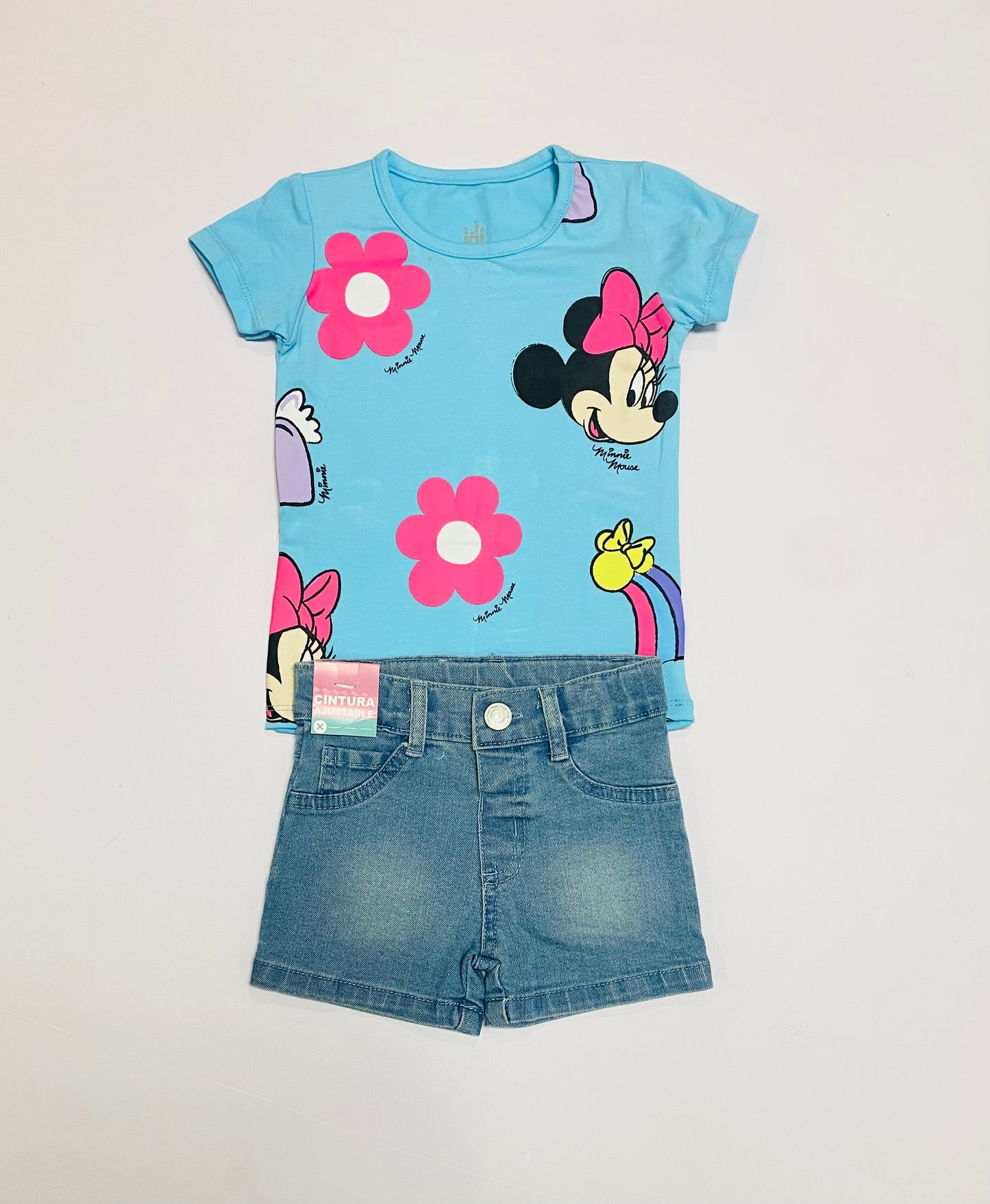 Set conjunto 2 piezas camisa azul cielo short azul claro Minnie bebe niña Disney D9-MI-1396B promo 2x1000