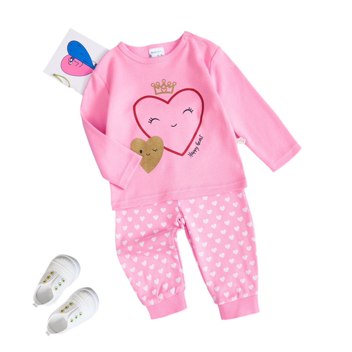 Pijama bebe niña Set 2 piezas rosado corazon Kobytin