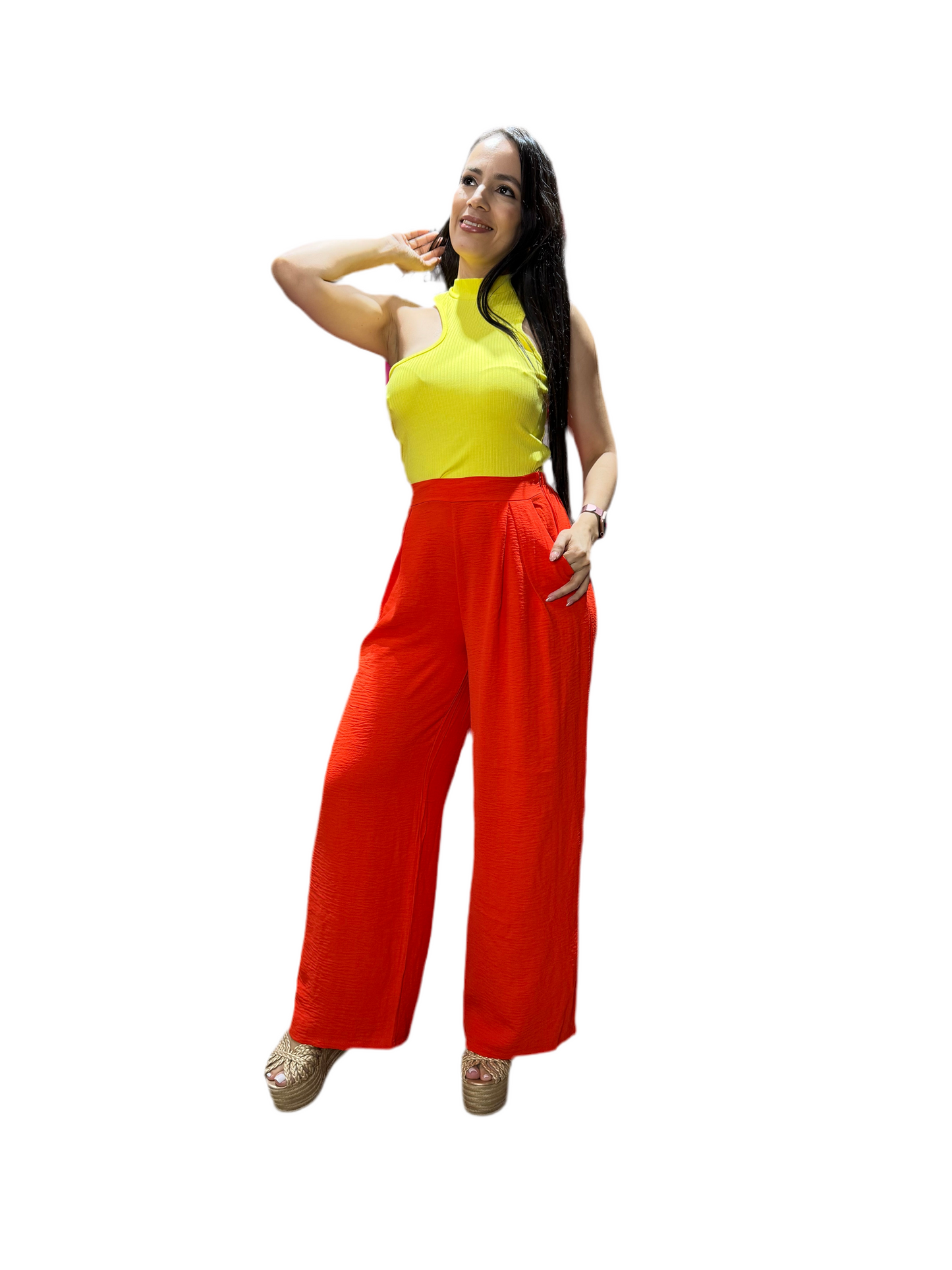 Pantalón tela formal dama PR3-1554 naranja 690590490