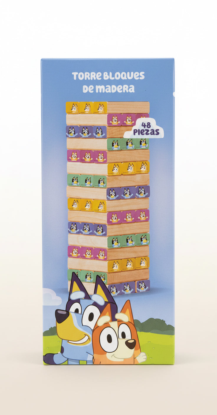 Juguete torre madera jenga bluey niño niña aprendizaje educativo DT-BLU-WJ48 590490390