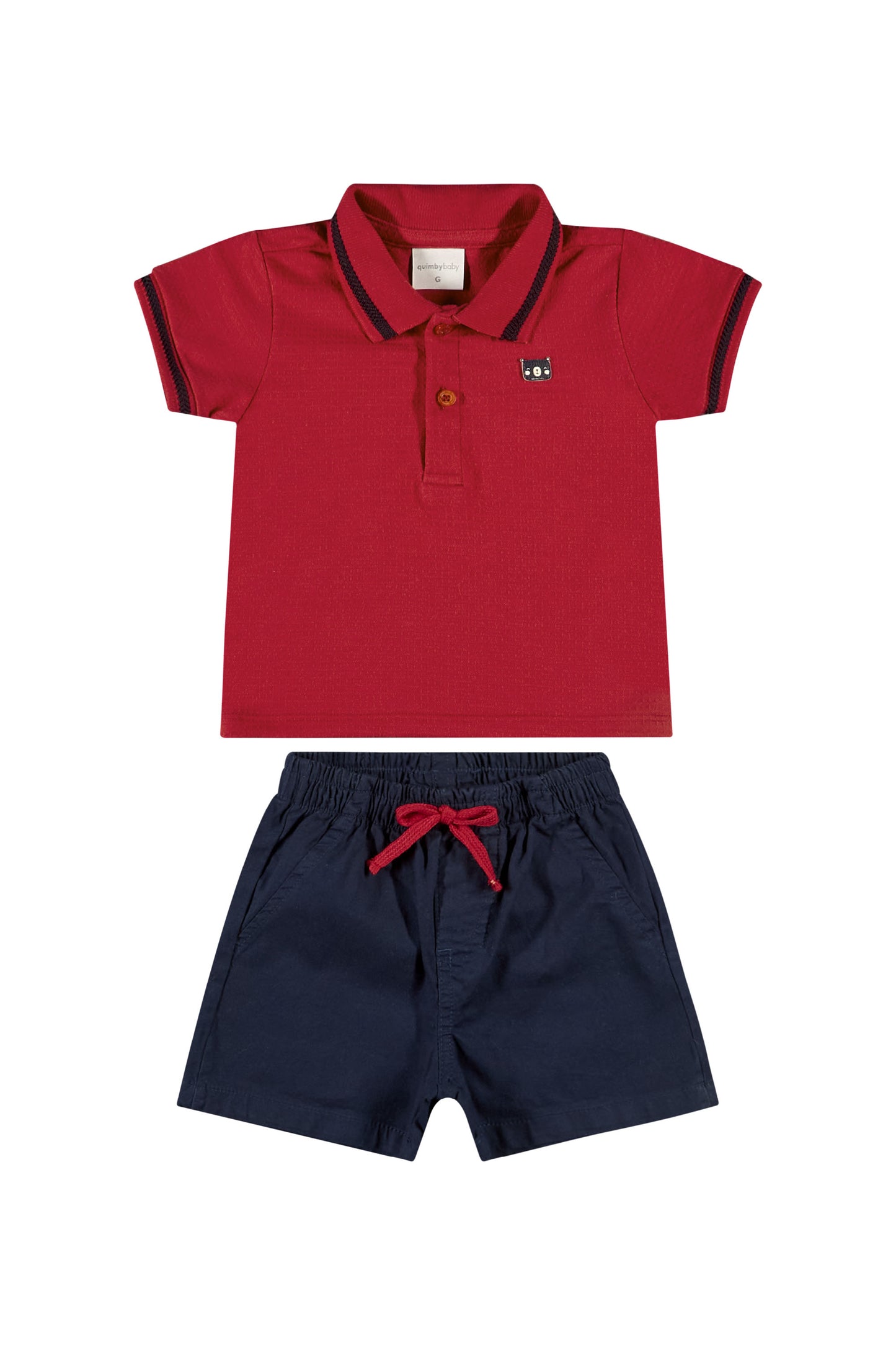 Set 2 piezas bebe niño quimby 34268-191763 camisa polo roja short azul
