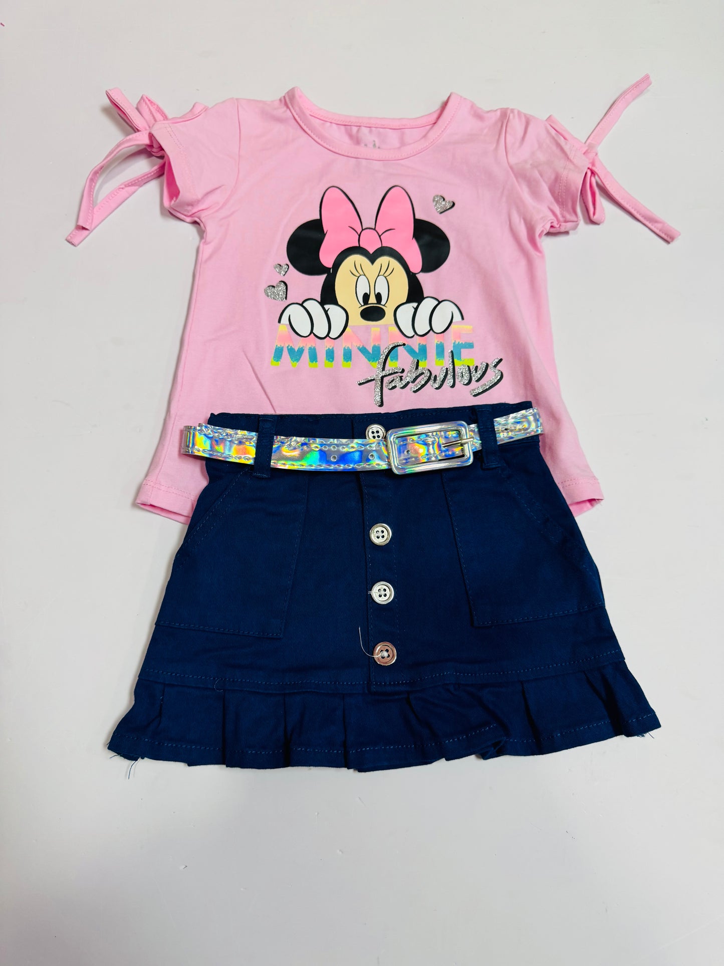 Set conjunto 2 piezas camisa rosada short azul oscuro Minnie bebe niña D9-MI-1268B promo 2x1000