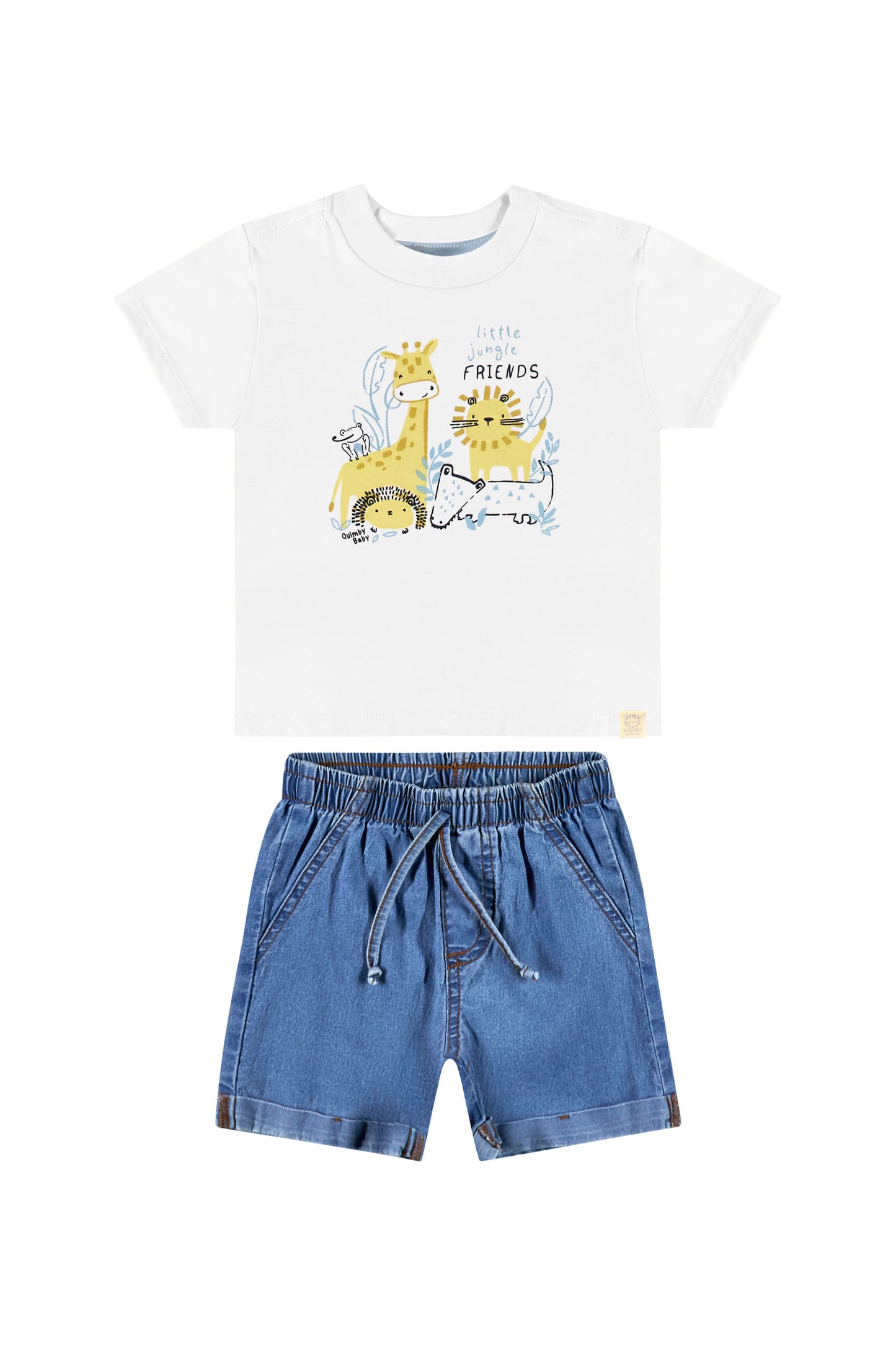 Set 2 piezas bebe niño animales camisa blanca short jeans safari quimby 34213-000101