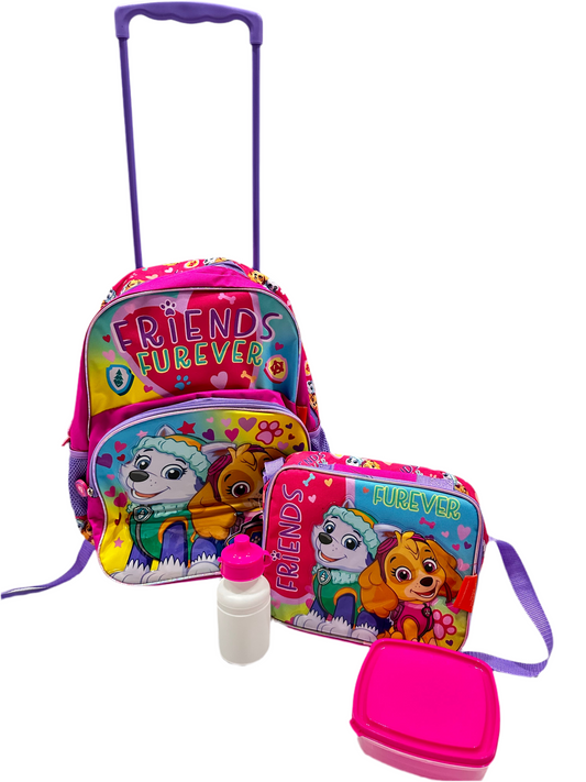 Mochila con ruedas y Lonchera Sky Paw patrol con termo y pana friends