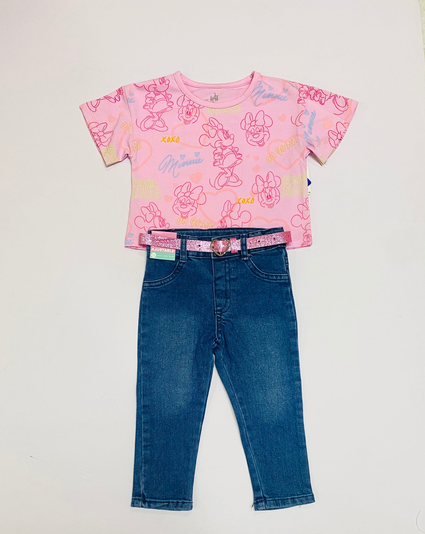 Set conjunto 2 piezas niña Minnie camisa rosada pantalón jeans azul oscuro D9-MI-1324B