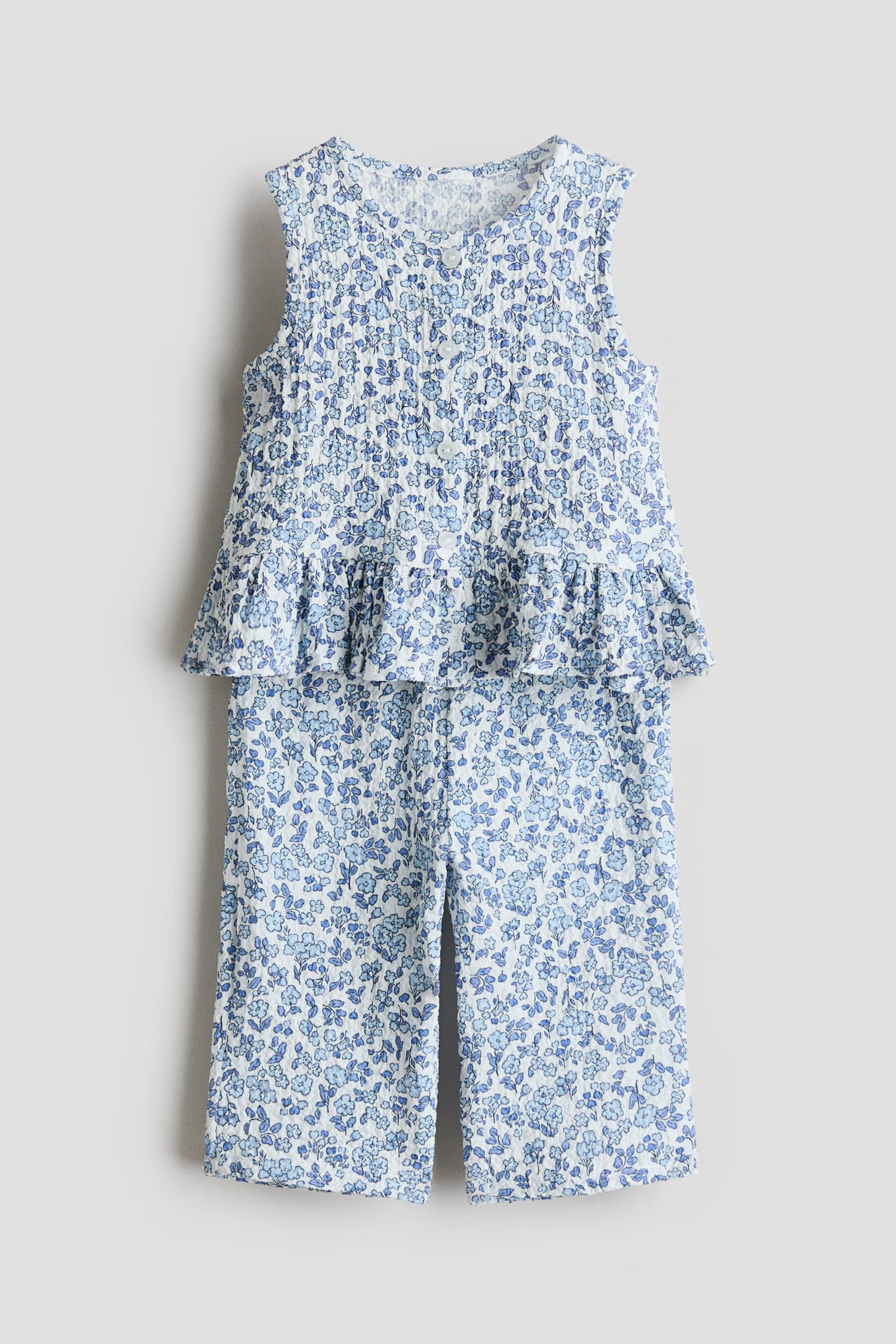 Set conjunto 2 piezas camisa pantalon niña azul floreado H&M 1281634006009