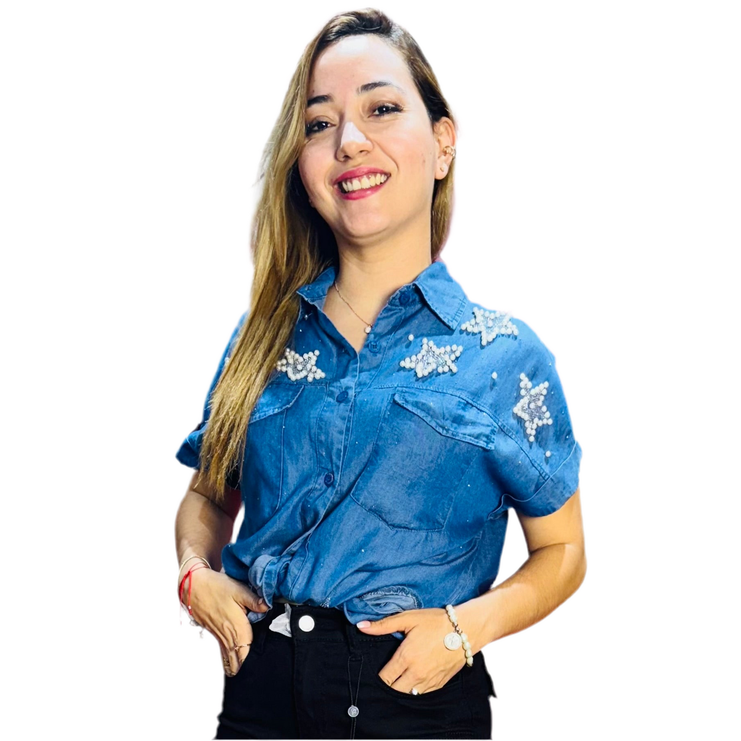 Camisa Blusa Dama azul jean oscuro estrellas CTD1188-3 590490