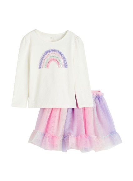 Set 2 piezas arcoiris niña H&M falda tutu