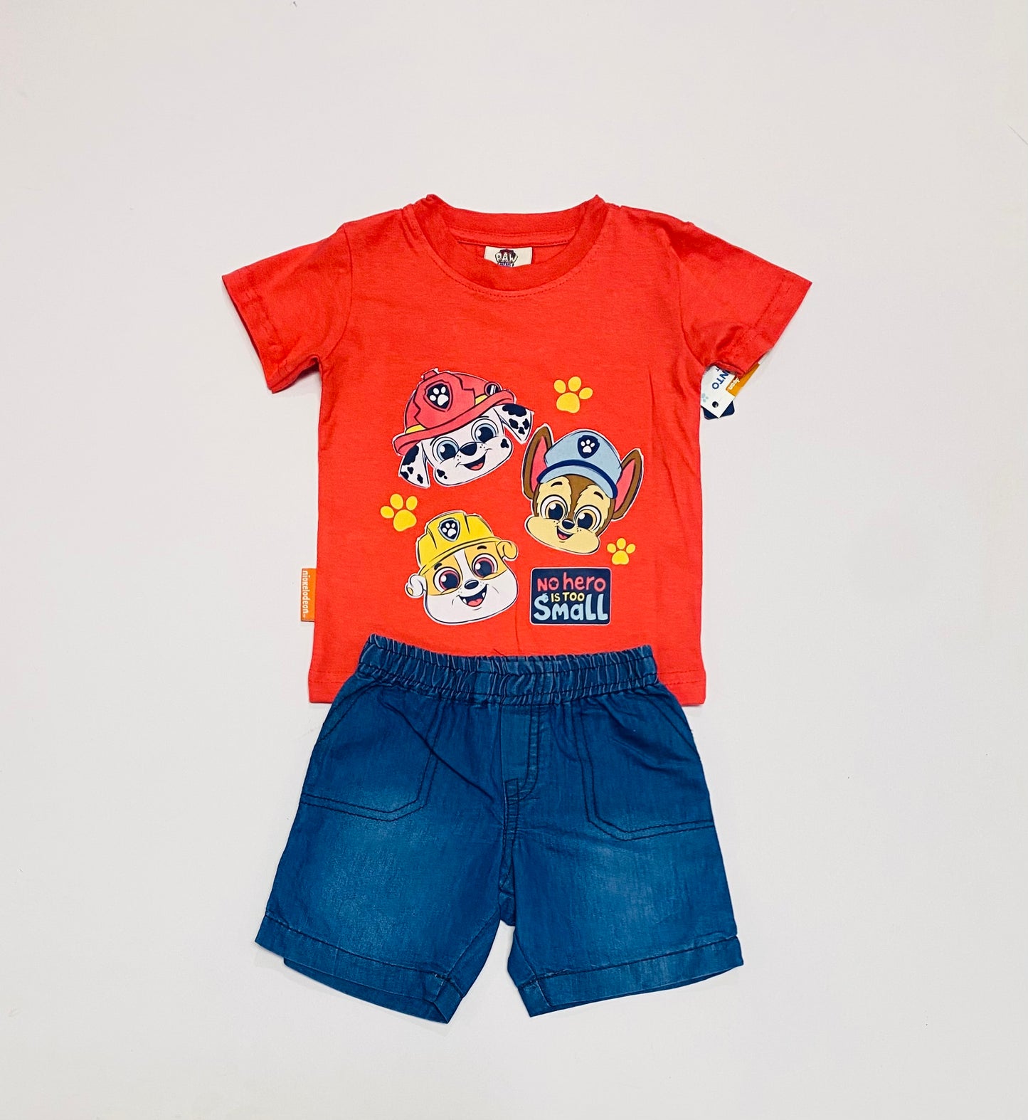Set conjunto 2 piezas bebe niño camisa roja short azul oscuro Paw Patrol N9-PW-115B promo 2x1000