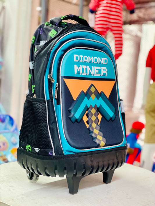 Mochila ruedas azul Minecraft diamond Carretilla 17 pulgadas M34-220199