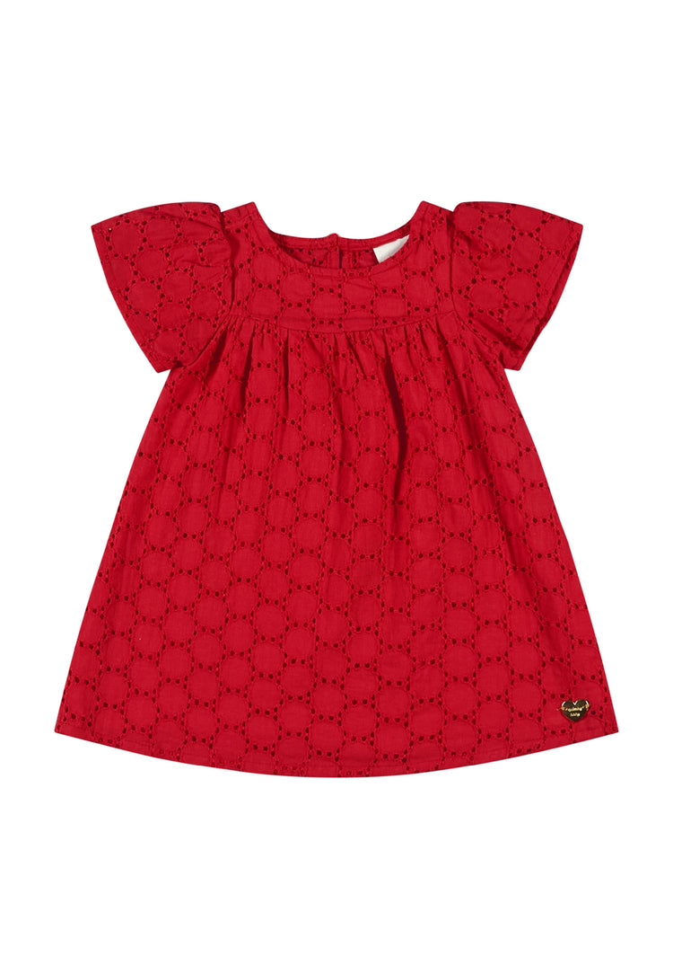 Vestido rojo quimbybaby bebe niña 34150-191763 revuelos bordado