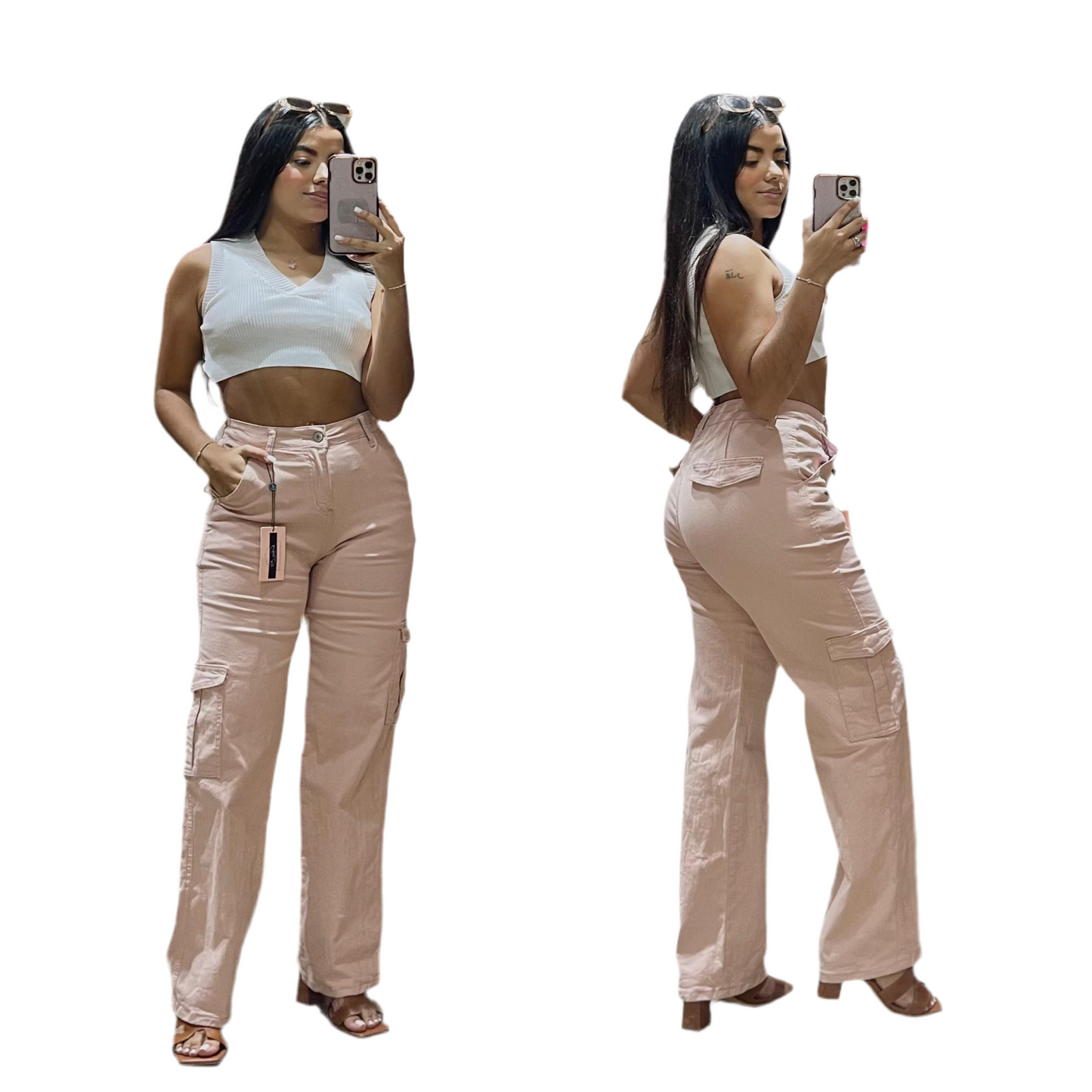 Jeans pantalon cargo dama CPD1204-4 590465 rosado