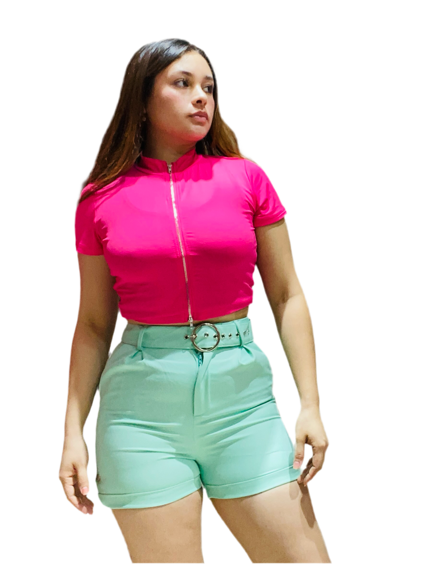 Short tiro alto con faja tela formal Intrigue INT7-1740 aqua 7450122116821 445315 promo 4x1000