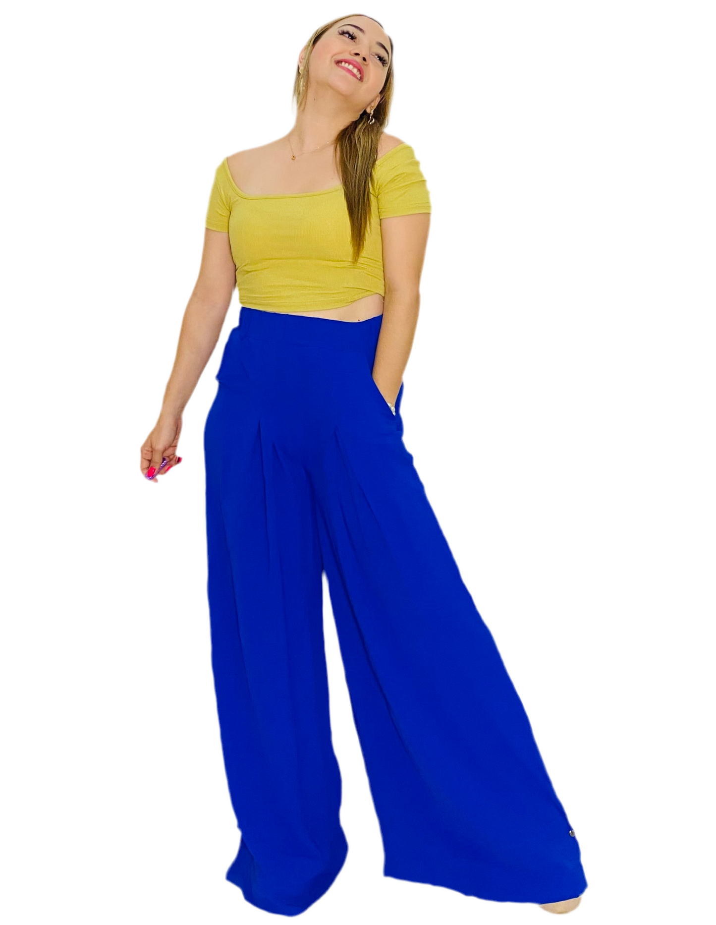 Pantalon formal de tela Dama Wide Leg azul CPD1030-21 690590490
