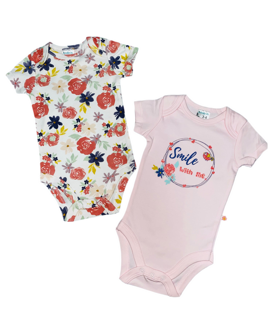Mameluco 2 piezas rosado flores niña Kobytin