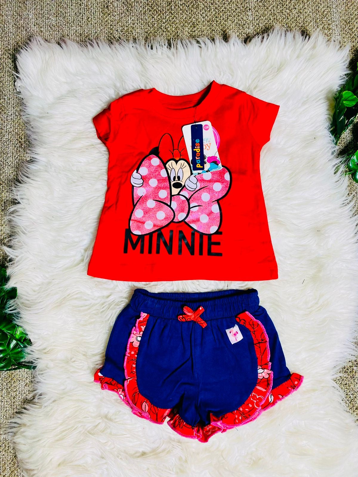 Set 2 piezas camisa roja bebe niña minnie disney