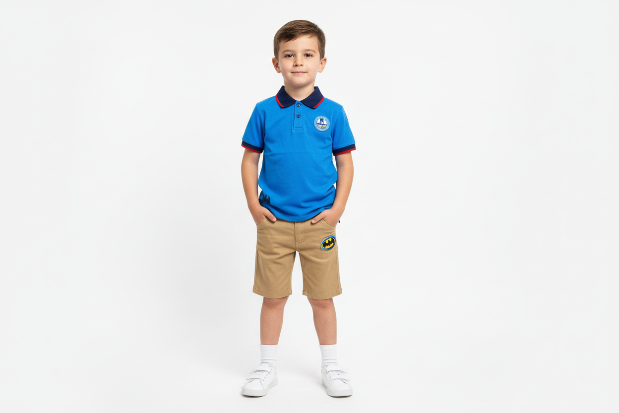 Set 2 piezas batman short beige camisa polo azul niño C9-BA-1073N 590490