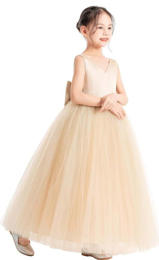 Vestido largo beige champangne evento gala