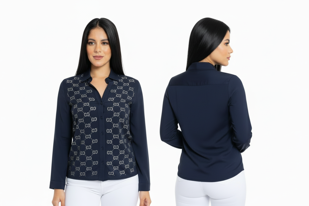 Camisa manga larga mujer con detalles CTD1191-29 azul celeste 590490 promo 2x1000