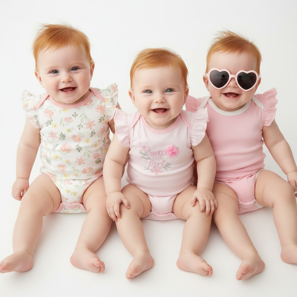 Set 4 piezas mamelucos rosado lentes rosados bebe niña Tinytots AP16005