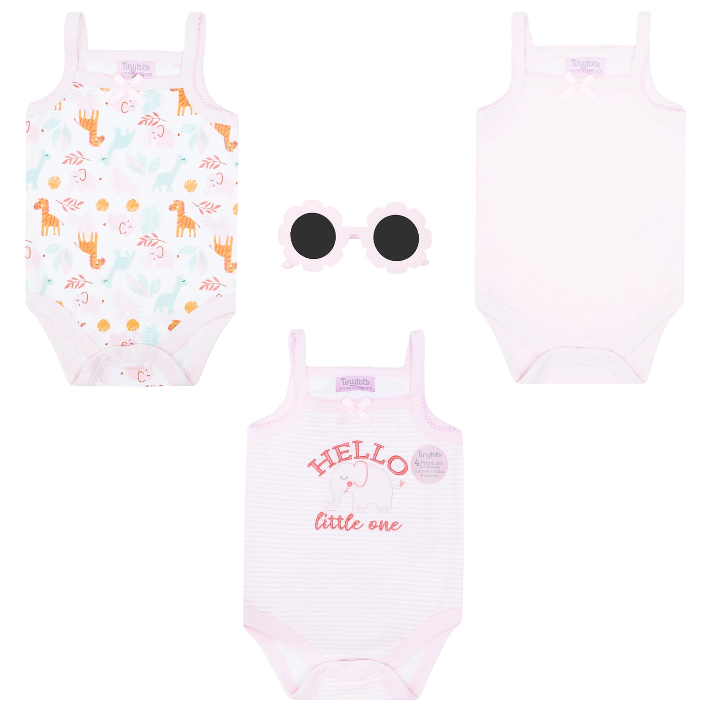 Set 4 piezas mamelucos morado lentes morados bebe niña Tinytots AP16011