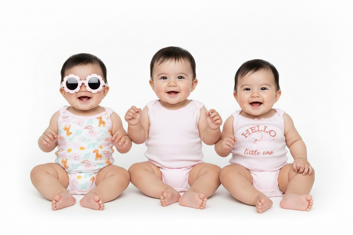 Set 4 piezas mamelucos morado lentes morados bebe niña Tinytots AP16011