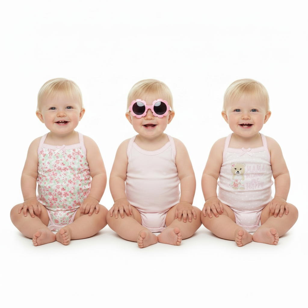 Set 4 piezas mamelucos rosado lentes rosado bebe niña Tinytots AP16014