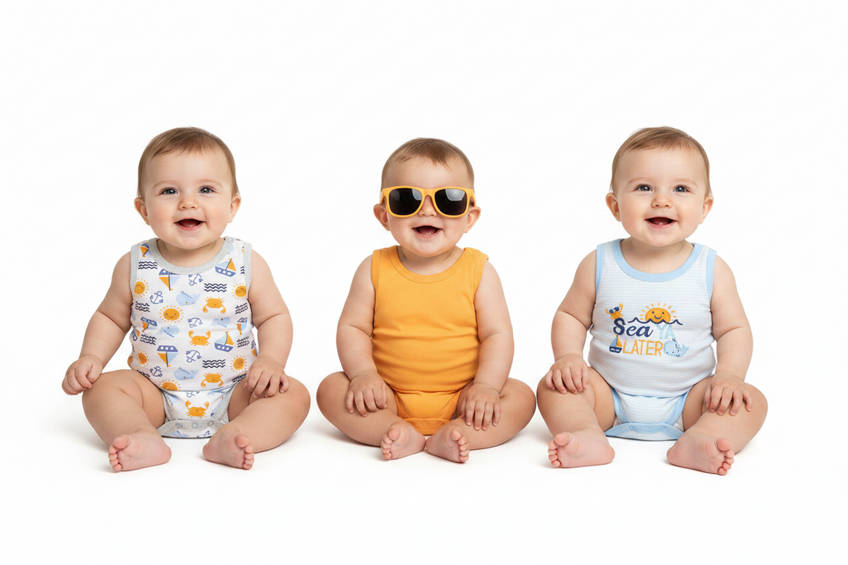 Set 4 piezas mamelucos gris azul naranja lentes naranja bebe niño Tinytots AP16015