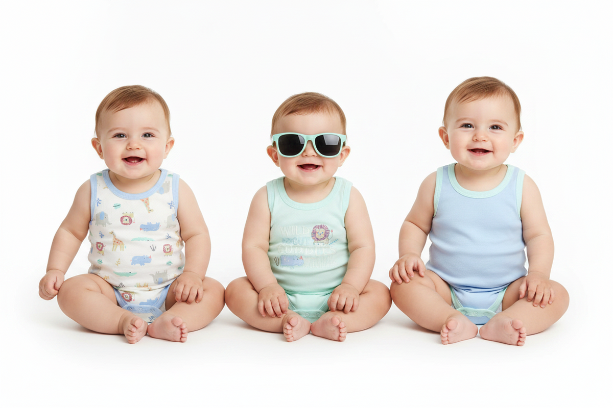 Set 4 piezas mamelucos azul lentes azules bebe niño Tinytots AP16016