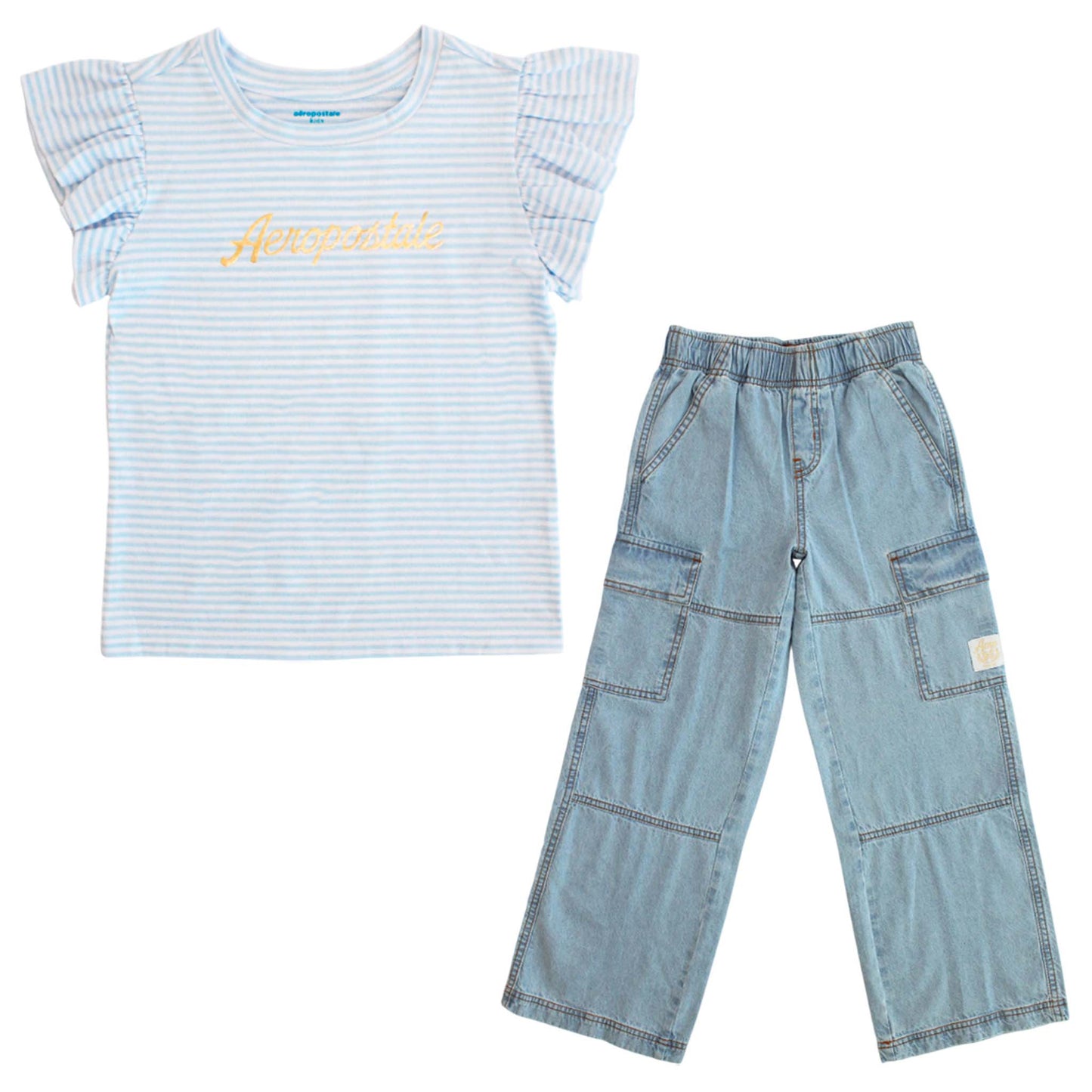 Set conjunto 2 piezas camisa azul pantalon cargo jeans niña aeropostale Tinytots AYSQ49234AG