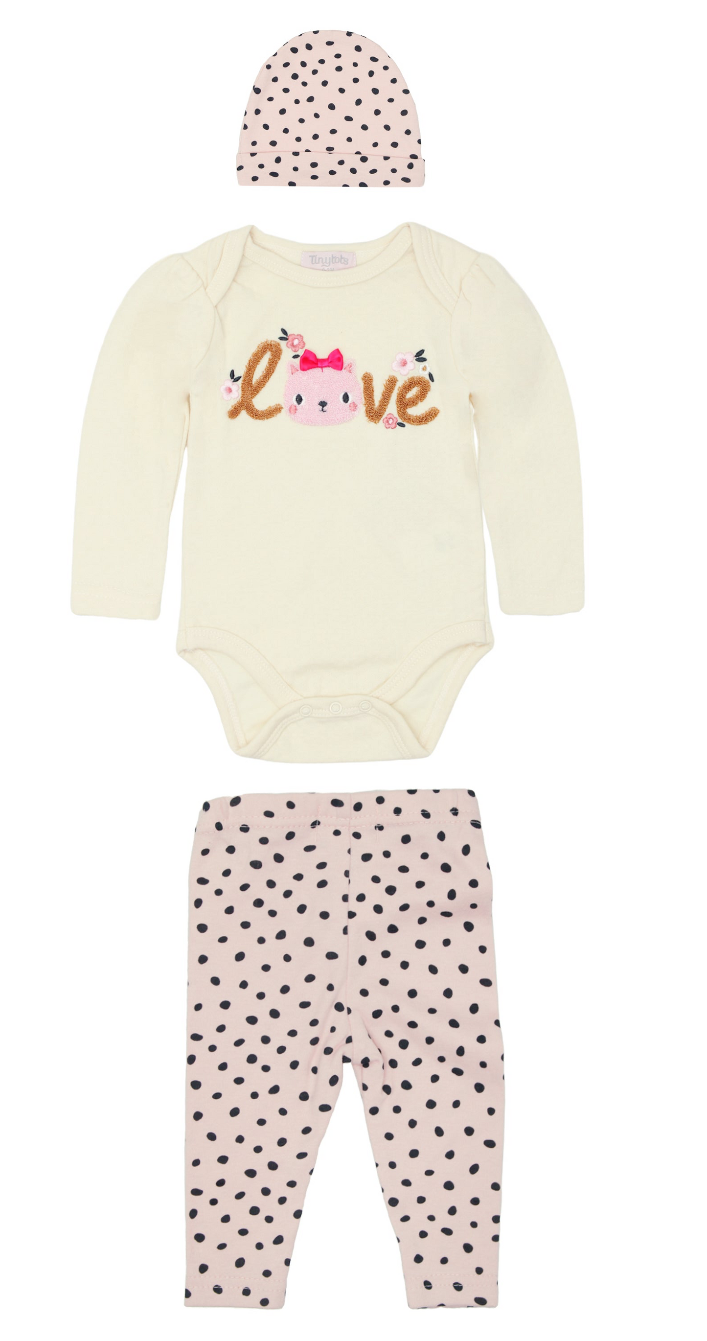Set 3 piezas gorro mameluco beige pantalon bebe niña Tinytots B146H201GB