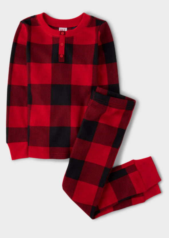 Pijama cuadros rojos negros navideña Coello Henley niña niño children’s place