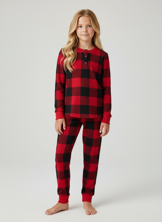Pijama cuadros rojos negros navideña Coello Henley niña niño children’s place