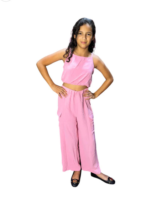Set 2 piezas rosado niña pantalón camisa Chic mi CSG1208-9