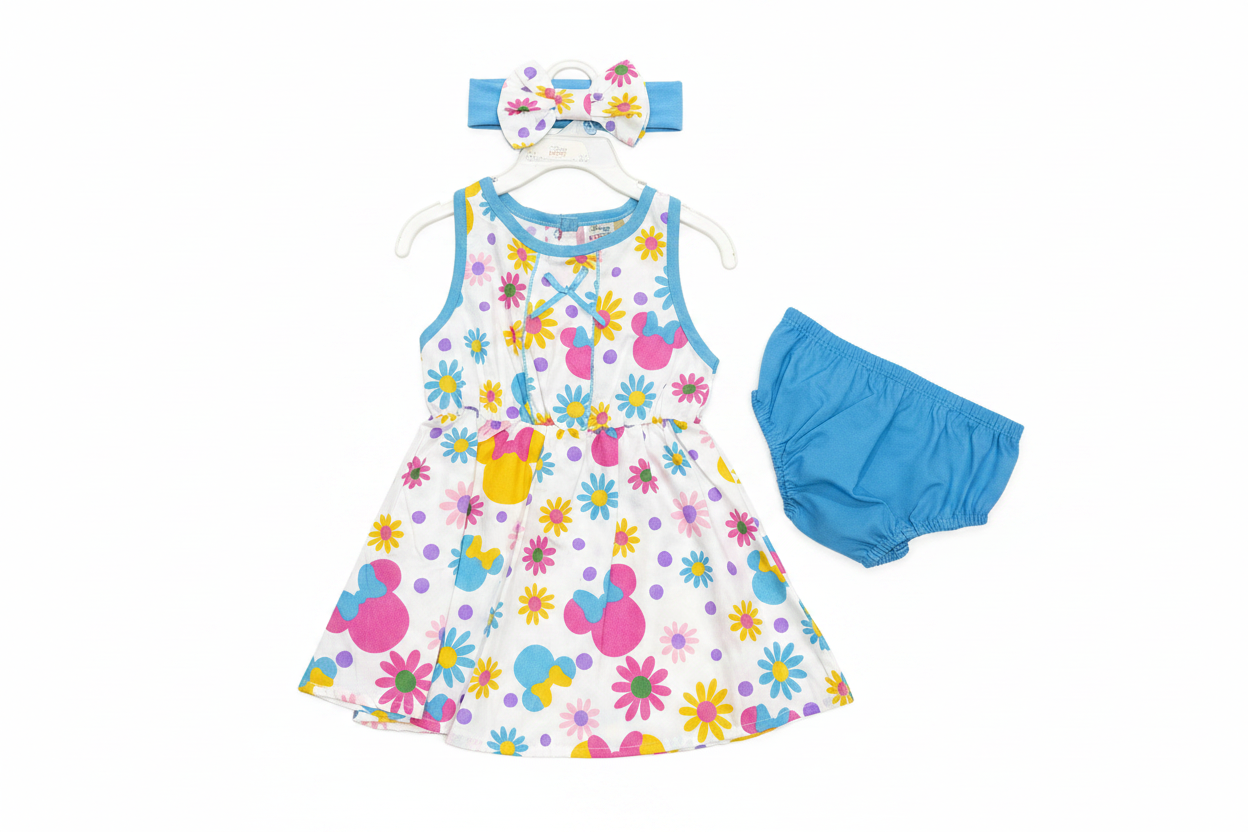 Vestido blanco azul flores Minnie Disney bebe niña D10-MI-1274B promo 4x1000