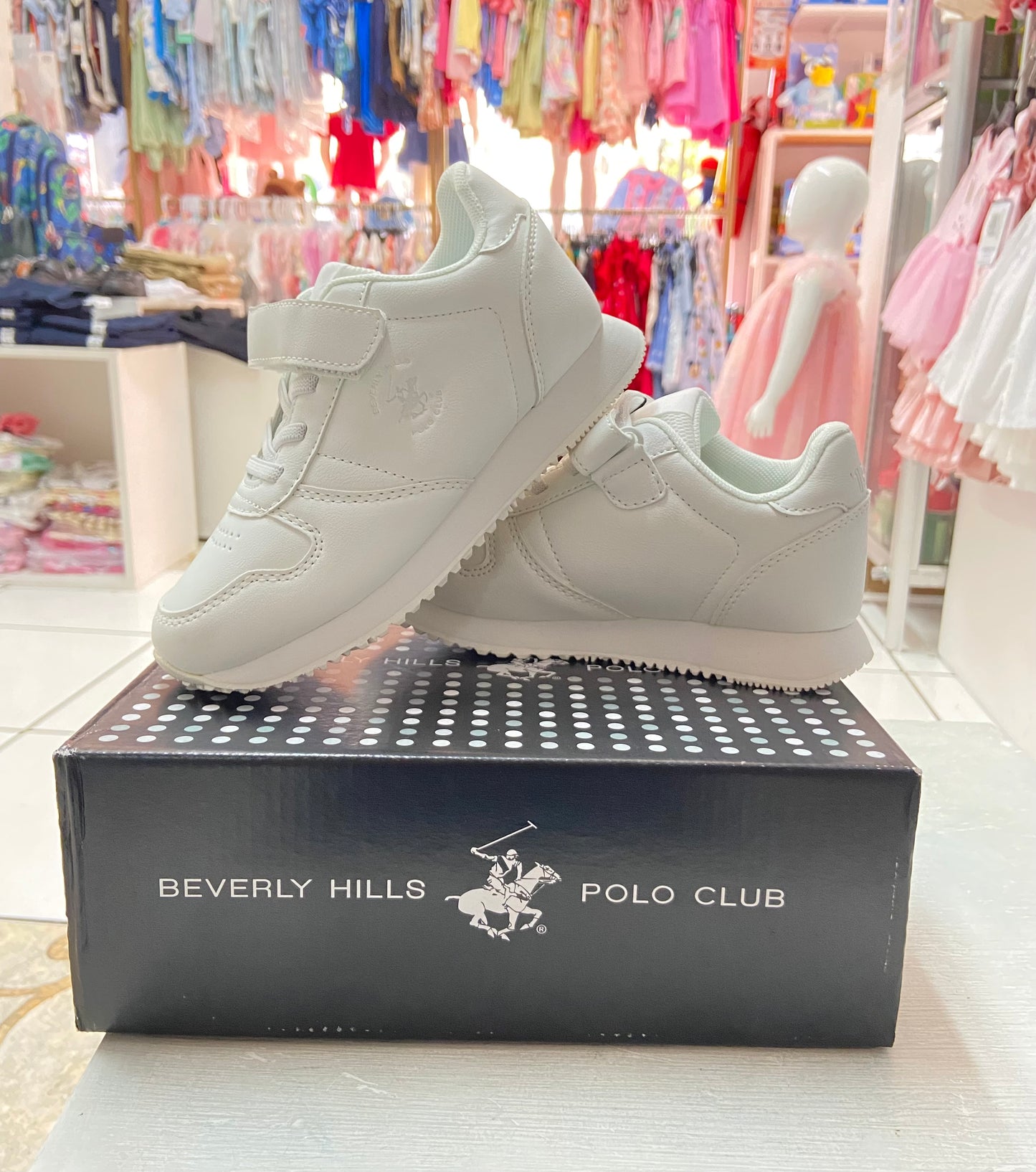 Tenis blancos ASHER-WHI-BTS4-A velcro Niña Niño unisex Polo Club escolar