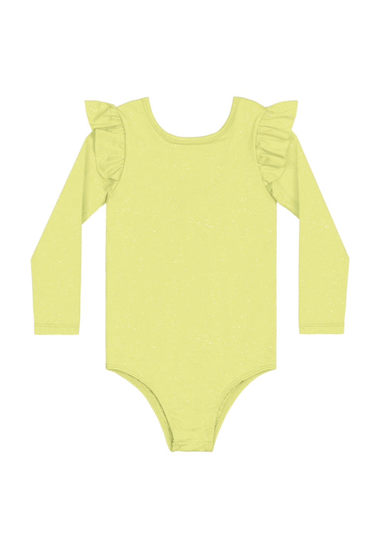 Traje de baño verde neón bebe niña grande una pieza manga larga 34012-GLI014