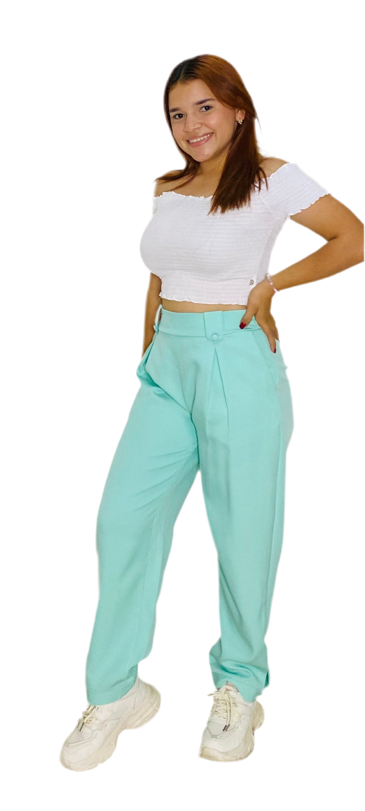 Pantalon formal tela tiro alto dama mujer INT3-1737 verde aqua 690590490 promo 3x1000