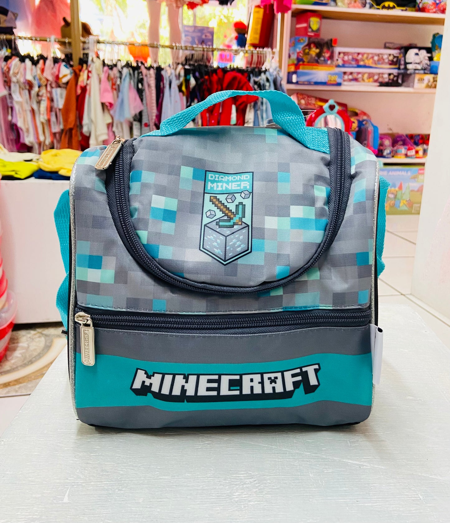 Lonchera Minecraft gris azul celeste M35-220222