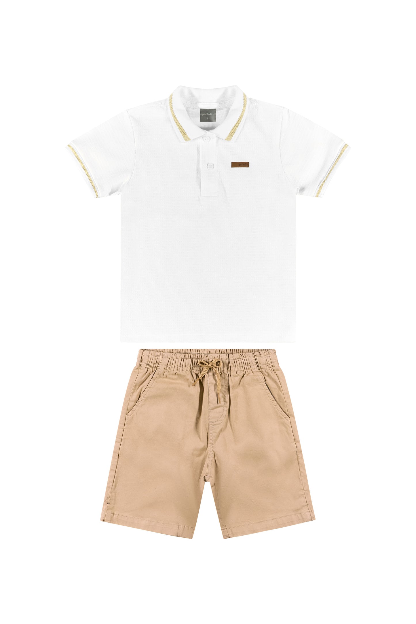 Set 2 piezas bebe niño quimby 34268-000101 camisa polo blanca short beige