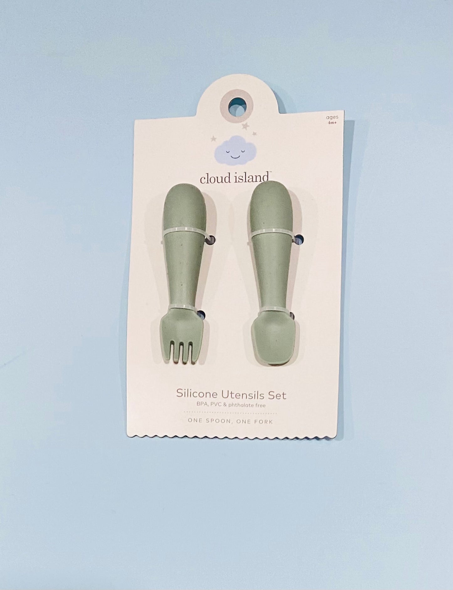 Set cucharas y tenedor cloud island verde bebe niño alimentación