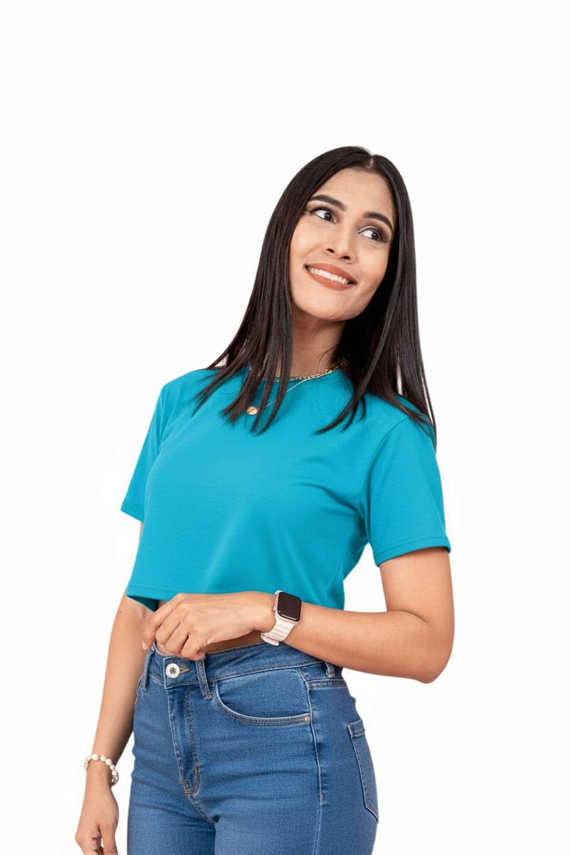 Camisa crop top basic algodón camiseta dama mujer azul CTD1155-5 390290