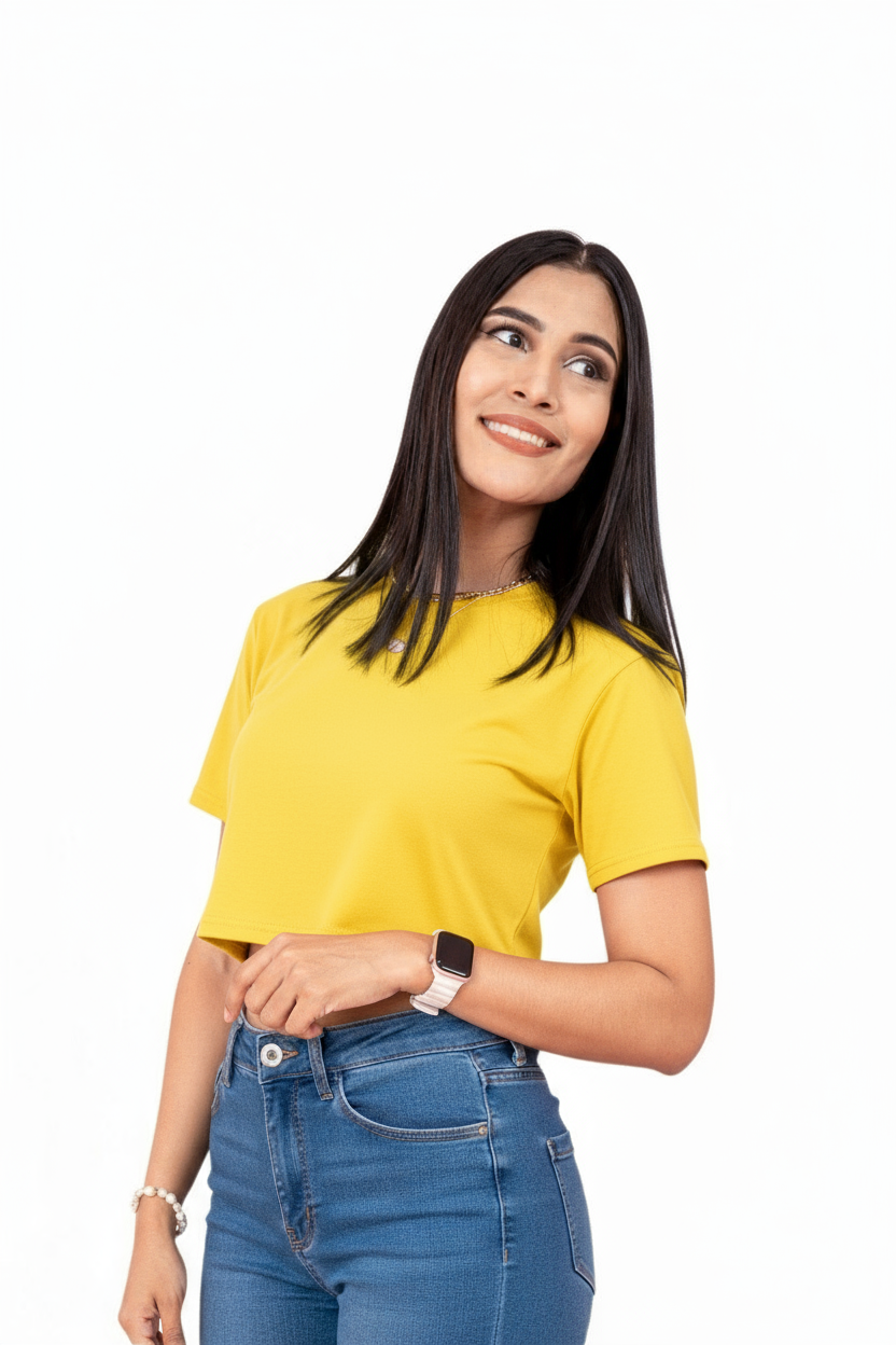 Camisa crop top basic algodón camiseta dama mujer amarillo CTD1155-5 390290