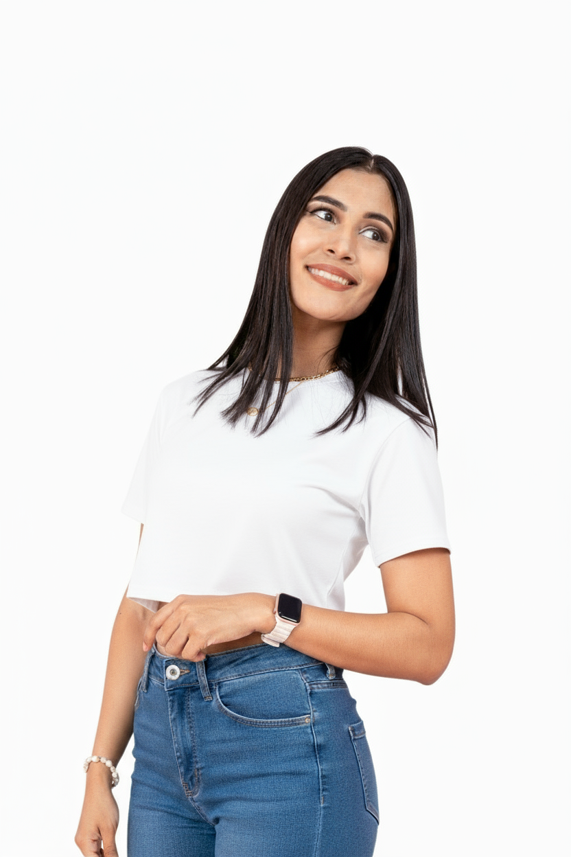 Camisa crop top basic algodón camiseta dama mujer blanco CTD1155-5 390290