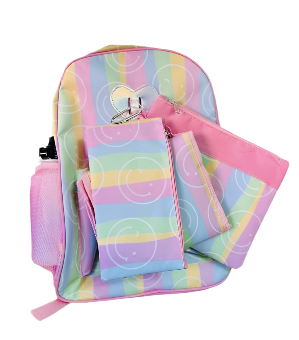 Mochila rosada caritas 6 piezas