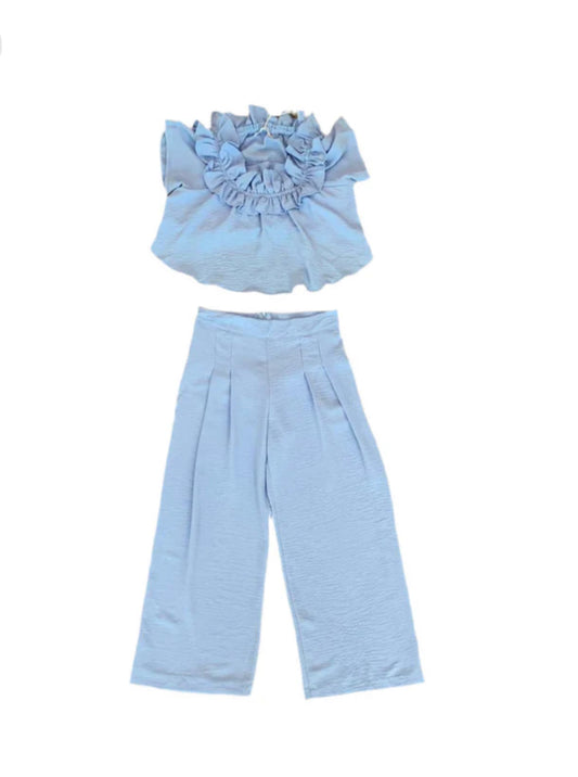 Set 2 piezas niña azul celeste pantalón camisa Chic mi CSG1208-5