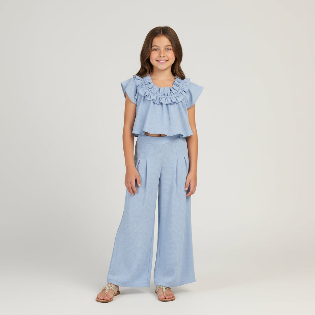 Set 2 piezas niña azul celeste pantalón camisa Chic mi CSG1208-5 590490