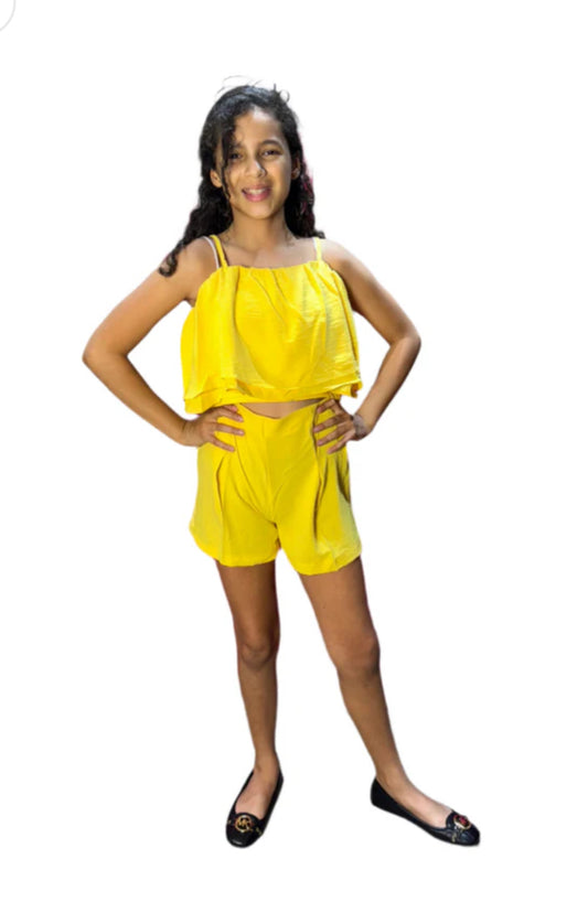 Set 2 piezas niña short camisa amarilla Chic mi CSG1208-6
