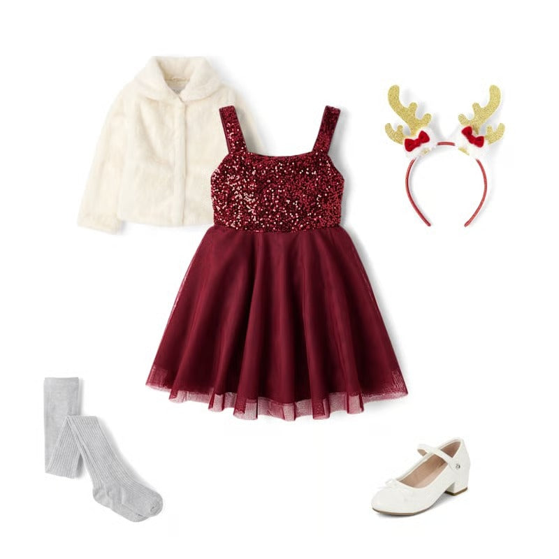 Vestido gala rojo vino lentejuelas childrens place